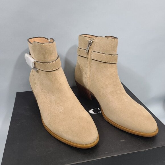 Coach Dylan Oat Suede Block Heel Ankle Boots Womens Size 5.5B NIB MSRP $195 - Picture 6 of 11